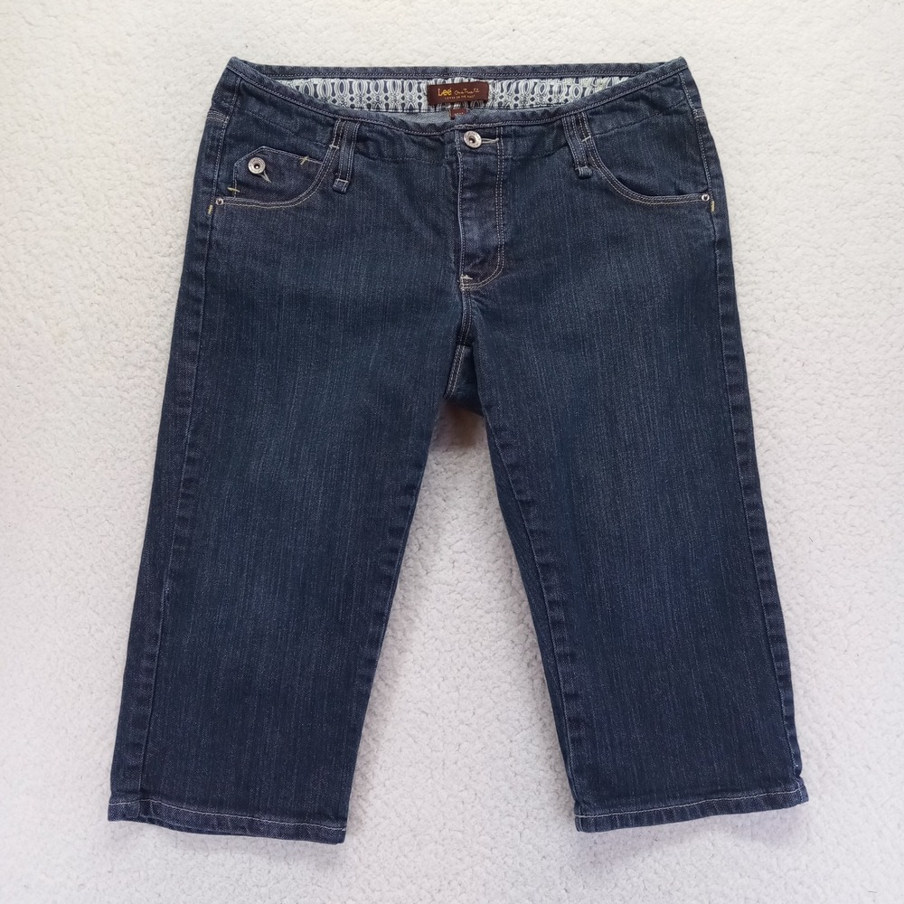Lee One True Fit Dark Wash Denim Capris Womens 12M Low Rise Cropped Jeans